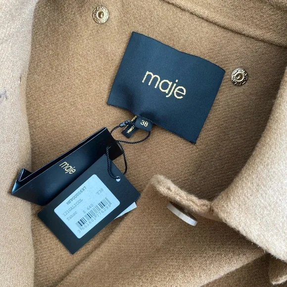 MAJE Galicol Double sided Wool Coat!! Camel/ Tobacco color!! Size 38!! NWT! NEW